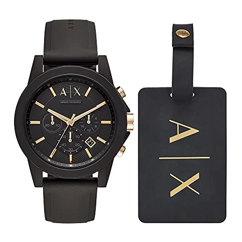 AX ARMANI EXCHANGE Men's Chronograph Black Silicone Strap & Luggage Tag Gift Set (Model: AX7105)