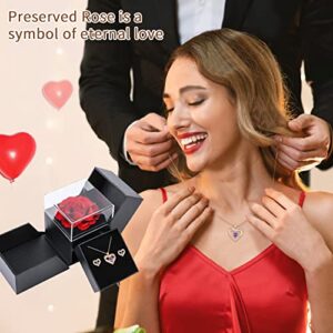 FOHEEL Birthday Gifts for Women Valentines Day Gifts Regalo de Cumpleaños Preserved Rose Love Box Regalos para Mujer Eternal Weetest Birthday Surprise Sweetest Day Gifts Jewelry Necklace Earring