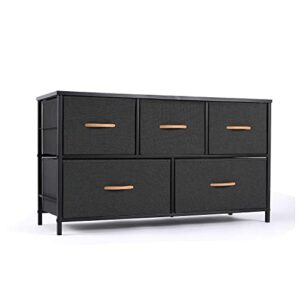 romoon dresser organizer with 5 drawers, fabric storage drawer unit, dresser tower for bedroom, hallway, entryway, closets, nursery – wide dark gray