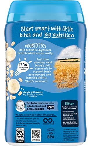 Gerber Cereal for Baby 2nd Foods Cereal, Probiotic Oatmeal Banana Cereal, Made with Whole Grains, Real Fruit & Probiotics, 8-Ounce Canister (Pack of 10)