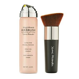 magicminerals airbrush foundation by jerome alexander – 2pc set with airbrush foundation and kabuki brush – spray makeup with anti-aging ingredients for smooth radiant skin (medium)