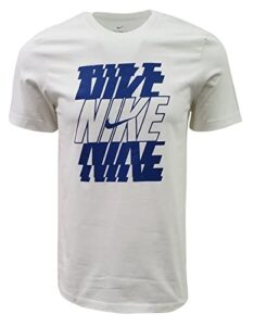 nike mens italic graphic logo crewneck t-shirt (large, white/blue)