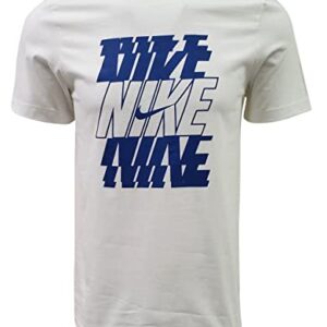 Nike Mens Italic Graphic Logo Crewneck T-Shirt (Large, White/Blue)