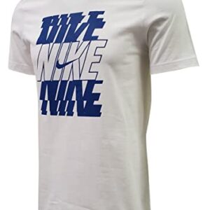 Nike Mens Italic Graphic Logo Crewneck T-Shirt (Large, White/Blue)