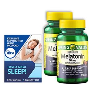 Melatonin Fast Dissolve Tablets, Sleep Support by Spring Valley, 10 mg, 120 Ct (2 Pack) Bundle with Exclusive "Have a Great Sleep" - Better Idea Guide (3 Items)