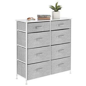 mdesign tall steel frame/wood top storage dresser furniture unit with 8 slim removable fabric drawers, large bureau organizer for bedroom, living room, closet – lido collection, gray, pack of 1