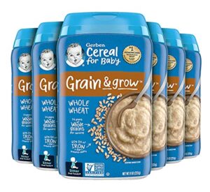 gerber cereal for baby 2nd foods grain & grow cereal, whole wheat cereal, made with whole grains & essential nutrients, non-gmo, 8-ounce canister (pack of 6)
