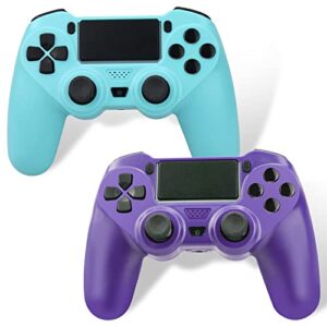 ysokk 2 pack wireless controller for ps4 remote for playstation 4/pro/slim/, with double shock/stereo headset jack/touch pad/six-axis motion control(purple and berry blue)