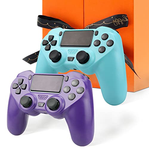 YsoKK 2 Pack Wireless Controller for PS4 Remote for Playstation 4/Pro/Slim/, with Double Shock/Stereo Headset Jack/Touch Pad/Six-axis Motion Control(Purple and Berry Blue)