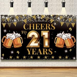 21st birthday decorations for him her, cheers to 21 years birthday backdrop banner, black gold 21 birthday party photo props, 21 birthday yard sign poster supplies for outdoor indoor, fabric vicycaty