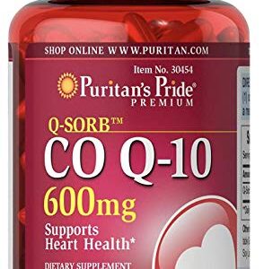 Puritans Pride Q-Sorb CoQ10 600mg, Supports Heart Health,60 Rapid Release Softgels