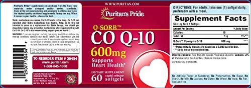 Puritans Pride Q-Sorb CoQ10 600mg, Supports Heart Health,60 Rapid Release Softgels