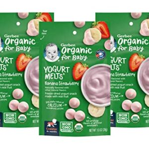 Gerber Organic for Baby Yogurt Melts, Banana Strawberry, Non-GMO & USDA Organic, Made with Real Fruit, Baby Snack for Crawlers, 1.0-Ounce Pouch (Pack of 3)