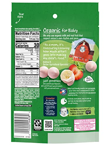 Gerber Organic for Baby Yogurt Melts, Banana Strawberry, Non-GMO & USDA Organic, Made with Real Fruit, Baby Snack for Crawlers, 1.0-Ounce Pouch (Pack of 3)