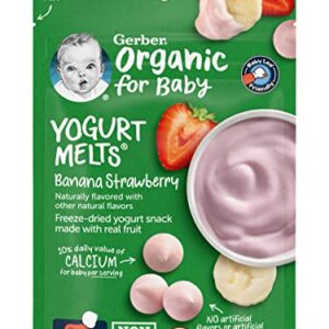 Gerber Organic for Baby Yogurt Melts, Banana Strawberry, Non-GMO & USDA Organic, Made with Real Fruit, Baby Snack for Crawlers, 1.0-Ounce Pouch (Pack of 3)