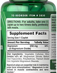 Puritans Pride Magnesium 250 Mg Caplets, 100 Count