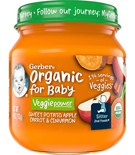 Gerber Organic 2nd Foods Baby Food Apple Sweet Potato & Carrot with Cinnamon (Pack of 4)