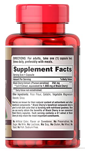 Puritans Pride Black Cherry 1000 mg Capsules, 200 Count