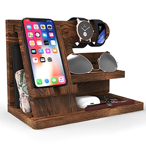 Gifts for Men Wood Phone Docking Station Gifts for Dad Birthday Dad Birthday Gift Dad Gifts Nightstand Organizer Key Wallet Holder Watch Holder Gift for Him Husband Anniversary Night Stand Organizers