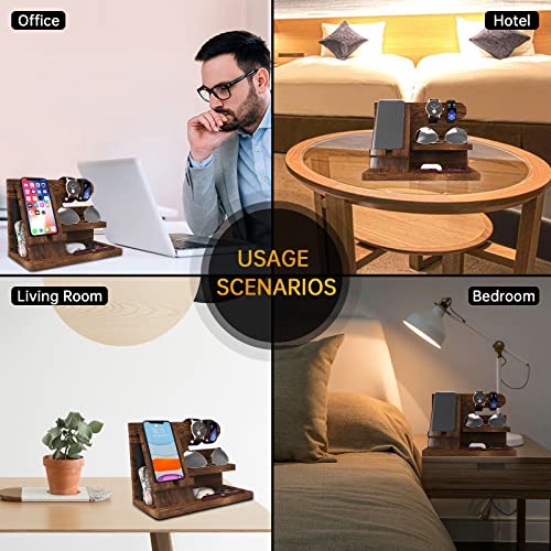 Gifts for Men Wood Phone Docking Station Gifts for Dad Birthday Dad Birthday Gift Dad Gifts Nightstand Organizer Key Wallet Holder Watch Holder Gift for Him Husband Anniversary Night Stand Organizers