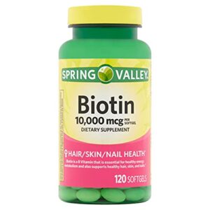spring valley biotin dietary supplement, 10,000 mg, 120 softgels
