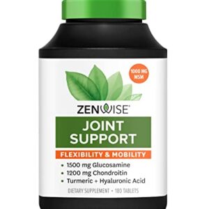 Zenwise Joint Support Supplement - 1500mg Glucosamine, 1200mg Chondroitin, 1000 MG MSM & Hyaluronic Acid for Advanced Relief Mobility Supplement for Pain, Aches, Soreness & Inflammation - 180 Tablets