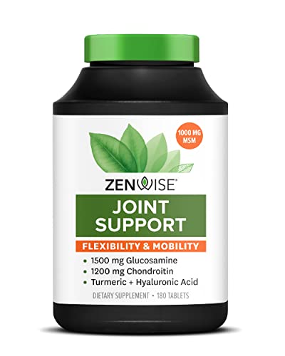 Zenwise Joint Support Supplement - 1500mg Glucosamine, 1200mg Chondroitin, 1000 MG MSM & Hyaluronic Acid for Advanced Relief Mobility Supplement for Pain, Aches, Soreness & Inflammation - 180 Tablets