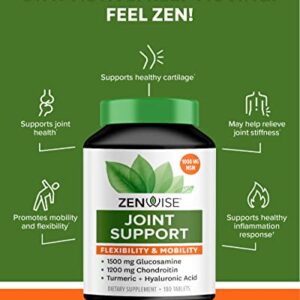 Zenwise Joint Support Supplement - 1500mg Glucosamine, 1200mg Chondroitin, 1000 MG MSM & Hyaluronic Acid for Advanced Relief Mobility Supplement for Pain, Aches, Soreness & Inflammation - 180 Tablets