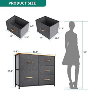 YITAHOME Storage Tower with 5 Drawers - Fabric Dresser, Organizer Unit for Bedroom, Living Room, Closets & Nursery - Sturdy Steel Frame, Easy Pull Fabric Bins & Wooden Top