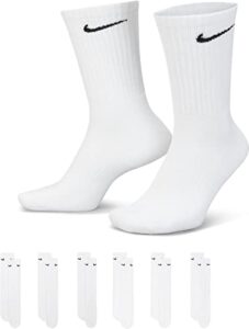 nike kids’ everyday cotton cushioned crew socks (6 pair), white/black, small