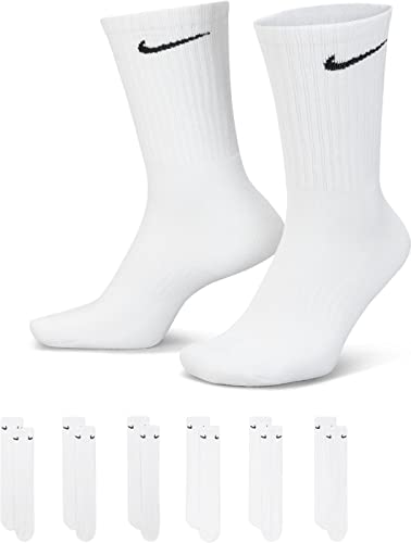 Nike Kids' Everyday Cotton Cushioned Crew Socks (6 Pair), White/Black, Small