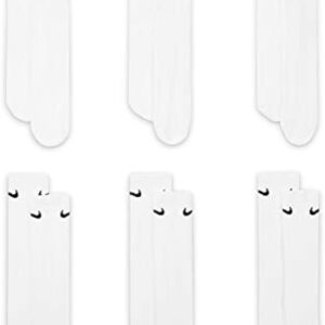 Nike Kids' Everyday Cotton Cushioned Crew Socks (6 Pair), White/Black, Small