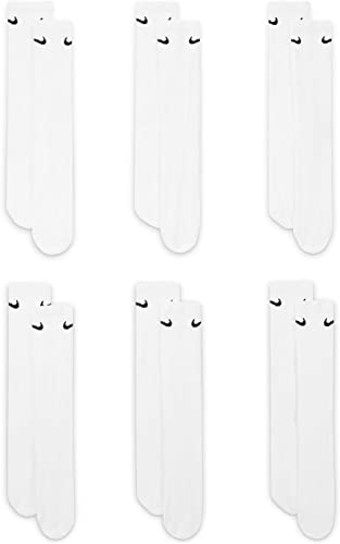 Nike Kids' Everyday Cotton Cushioned Crew Socks (6 Pair), White/Black, Small