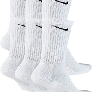 Nike Kids' Everyday Cotton Cushioned Crew Socks (6 Pair), White/Black, Small