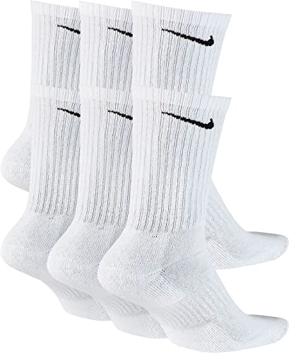 Nike Kids' Everyday Cotton Cushioned Crew Socks (6 Pair), White/Black, Small