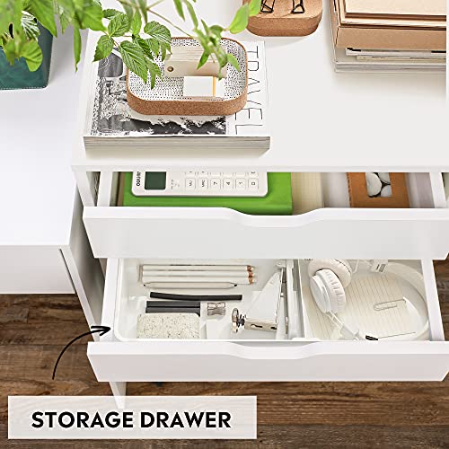 DEVAISE 5-Drawer Chest, Wood Storage Dresser Cabinet with Wheels, White