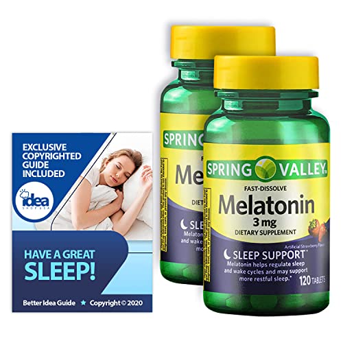 Melatonin Fast Dissolve Tablets, Sleep Support by Spring Valley, 3 mg, 120 Ct (2 Pack) Bundle with Exclusive "Have a Great Sleep" - Better Idea Guide (3 Items)