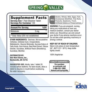 Melatonin Fast Dissolve Tablets, Sleep Support by Spring Valley, 3 mg, 120 Ct (2 Pack) Bundle with Exclusive "Have a Great Sleep" - Better Idea Guide (3 Items)