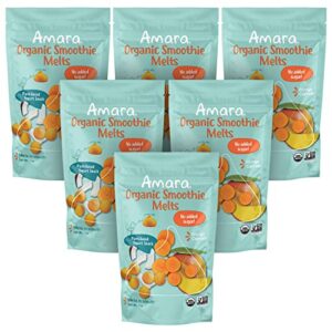 amara smoothie melts – mango carrot – baby snacks made with fruits and vegetables – healthy toddler snacks for your kids lunch box – organic plant based yogurt melts – 6 resealable bags