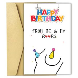 funny birthday card for men, dirty adult friend happy birthday gifts for boyfriend husband, cheeky boob greeting card for him her, romantic couples birthday cards with stickers and envelopes