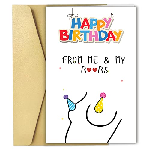 Funny Birthday Card for Men, Dirty Adult Friend Happy Birthday Gifts for Boyfriend Husband, Cheeky Boob Greeting Card for Him Her, Romantic Couples Birthday Cards with Stickers and Envelopes