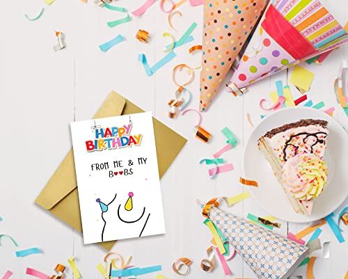 Funny Birthday Card for Men, Dirty Adult Friend Happy Birthday Gifts for Boyfriend Husband, Cheeky Boob Greeting Card for Him Her, Romantic Couples Birthday Cards with Stickers and Envelopes