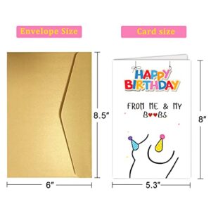 Funny Birthday Card for Men, Dirty Adult Friend Happy Birthday Gifts for Boyfriend Husband, Cheeky Boob Greeting Card for Him Her, Romantic Couples Birthday Cards with Stickers and Envelopes