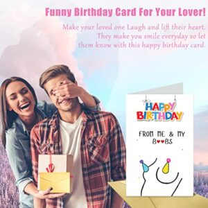 Funny Birthday Card for Men, Dirty Adult Friend Happy Birthday Gifts for Boyfriend Husband, Cheeky Boob Greeting Card for Him Her, Romantic Couples Birthday Cards with Stickers and Envelopes