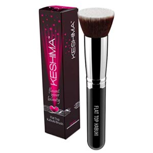 flat top kabuki foundation brush by keshima – premium makeup brush for liquid, cream, and powder – buffing, blending, flawless face brush