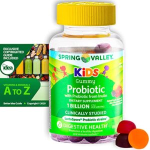 probiotic vegetarian gummies for kids with prebiotic from inulim by spring valley +vitamins & minerals a to z – better idea guide (1 pack, 60 ct)