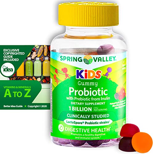 Probiotic Vegetarian Gummies for Kids with Prebiotic from Inulim by Spring Valley +Vitamins & Minerals A to Z - Better Idea Guide (1 Pack, 60 ct)