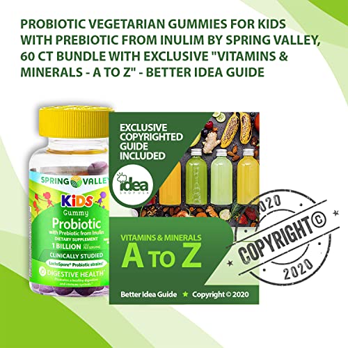 Probiotic Vegetarian Gummies for Kids with Prebiotic from Inulim by Spring Valley +Vitamins & Minerals A to Z - Better Idea Guide (1 Pack, 60 ct)