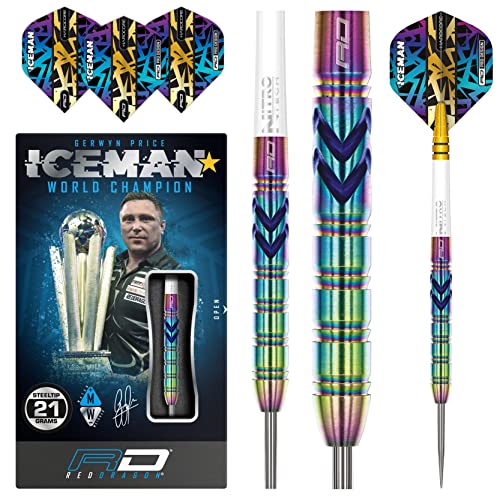 RED DRAGON Gerwyn Iceman Price Ionic 23 Gram Premium Tungsten Darts Set with Flights and Stems