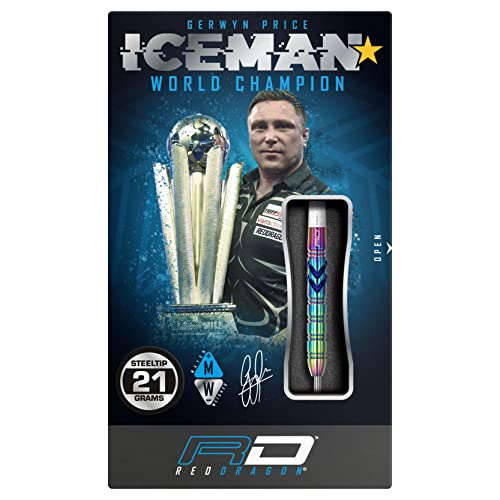 RED DRAGON Gerwyn Iceman Price Ionic 23 Gram Premium Tungsten Darts Set with Flights and Stems